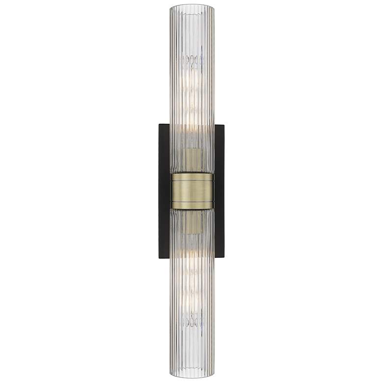 Image 1 Ballston Urban 24"W 2 Light Black Brass Bath Light w/ Striped Clear Sh