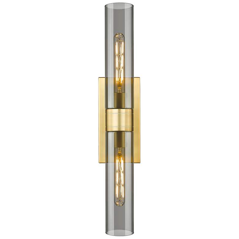 Image 1 Ballston Urban 24"W 2 Light Satin Gold Bath Light With Plated Smoke Sh