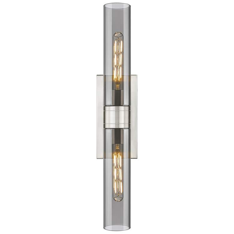 Image 1 Ballston Urban 24"W 2 Light Satin Nickel Bath Light With Plated Smoke