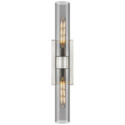 Ballston Urban 24"W 2 Light Satin Nickel Bath Light With Plated Smoke