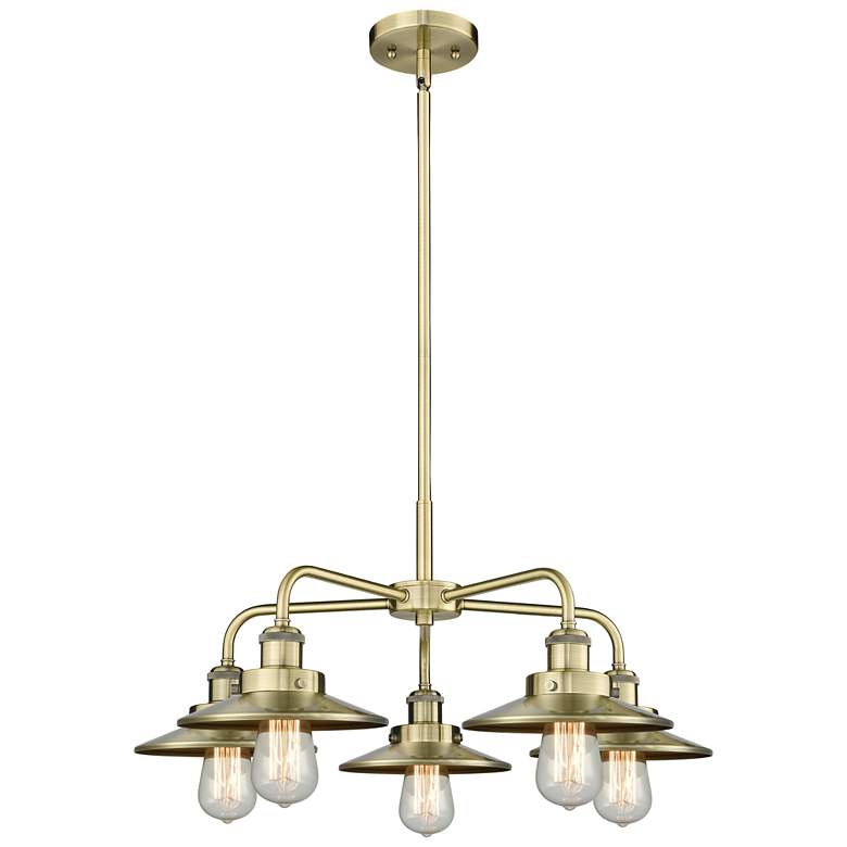 Image 1 Ballston Urban 26"W 5 Light Antique Brass Stem Chandelier w/ Short Bra