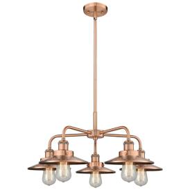 Ballston Urban 26"W 5 Light Antique Copper Stem Chandelier w/ Short Co Ballston Urban 26"W 5 Light Antique Copper Stem Chandelier w/ Short Co