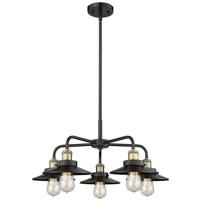 Image 1 Ballston Urban 26"W 5 Light Black Brass Stem Chandelier w/ Short Black