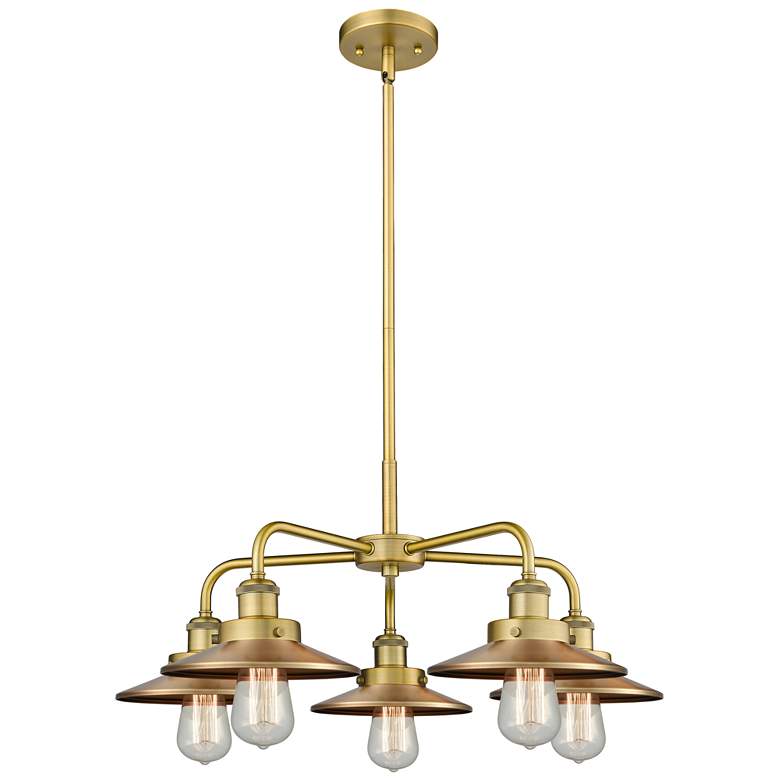 Image 1 Ballston Urban 26"W 5 Light Brushed Brass Stem Chandelier w/ Short Bra