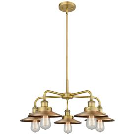 Ballston Urban 26"W 5 Light Brushed Brass Stem Chandelier w/ Short Bra Ballston Urban 26"W 5 Light Brushed Brass Stem Chandelier w/ Short Bra