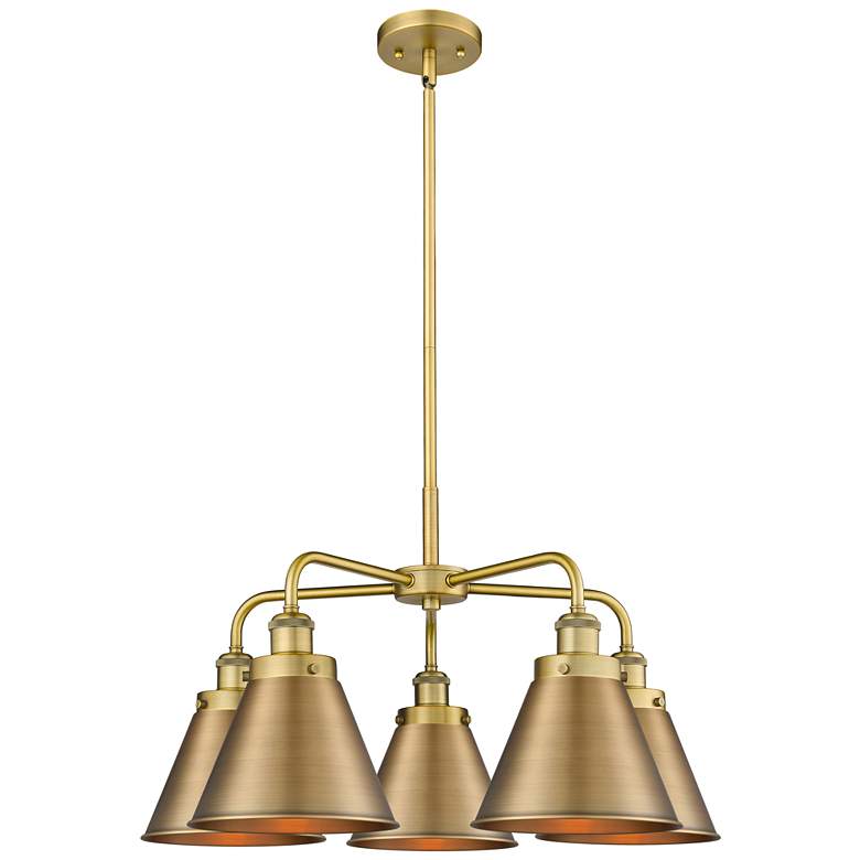 Image 1 Ballston Urban 26"W 5 Light Brushed Brass Stem Chandelier w/ Tall Bras