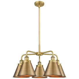Ballston Urban 26"W 5 Light Brushed Brass Stem Chandelier w/ Tall Bras Ballston Urban 26"W 5 Light Brushed Brass Stem Chandelier w/ Tall Bras