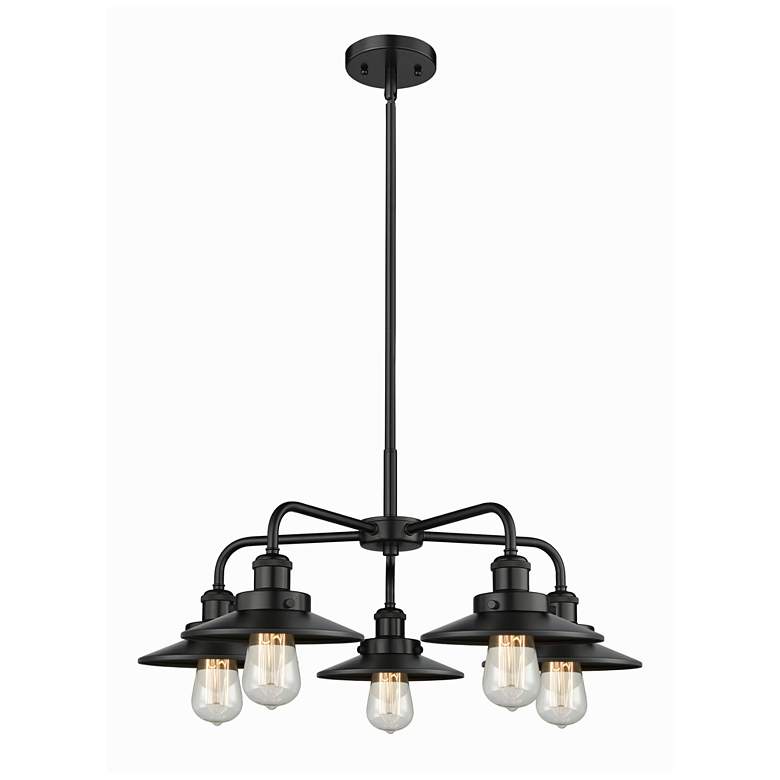 Image 1 Ballston Urban 26"W 5 Light Matte Black Stem Chandelier w/ Short Black