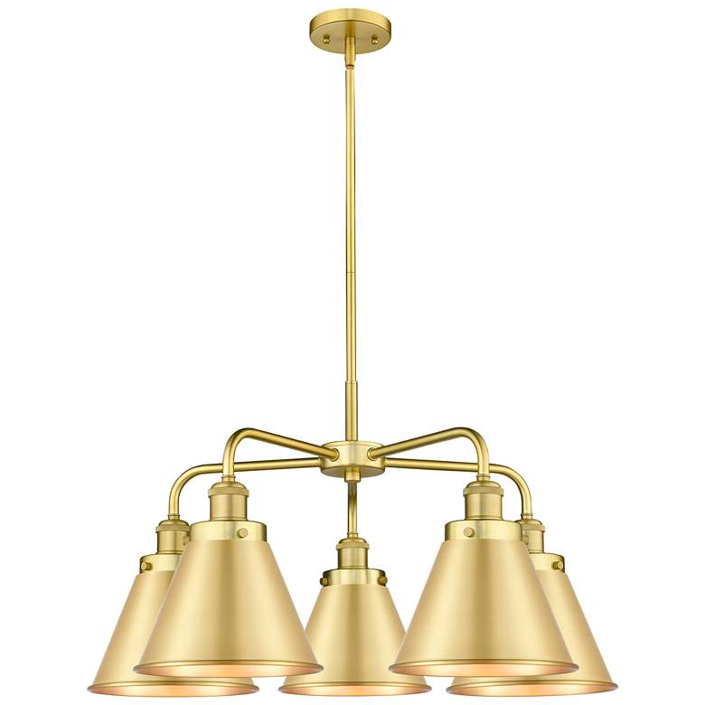 Image 1 Ballston Urban 26"W 5 Light Satin Gold Stem Chandelier w/ Tall Gold Sh