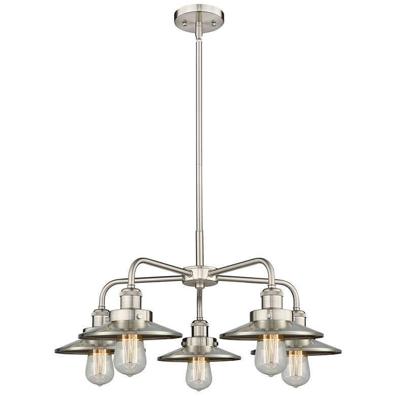 Image 1 Ballston Urban 26"W 5 Light Satin Nickel Stem Chandelier w/ Short Nick