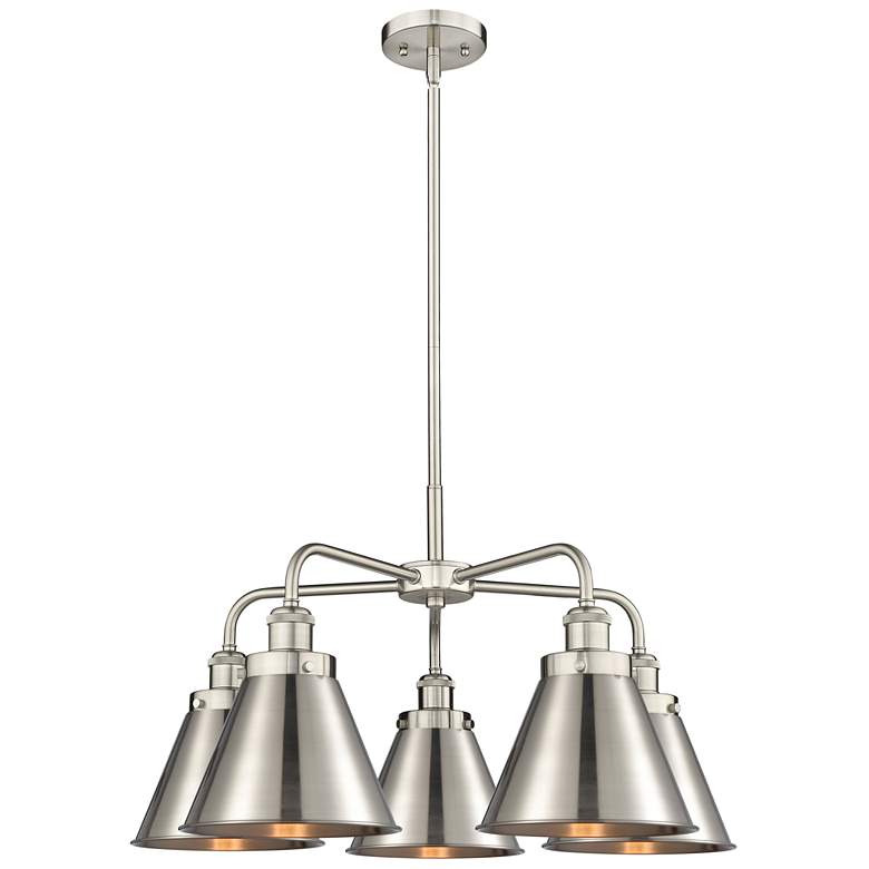 Image 1 Ballston Urban 26"W 5 Light Satin Nickel Stem Chandelier w/ Tall Nicke
