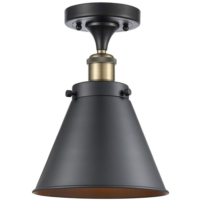 Image 1 Ballston Urban Appalachian 7" Black Brass Semi Flush Mount w/ Black Sh