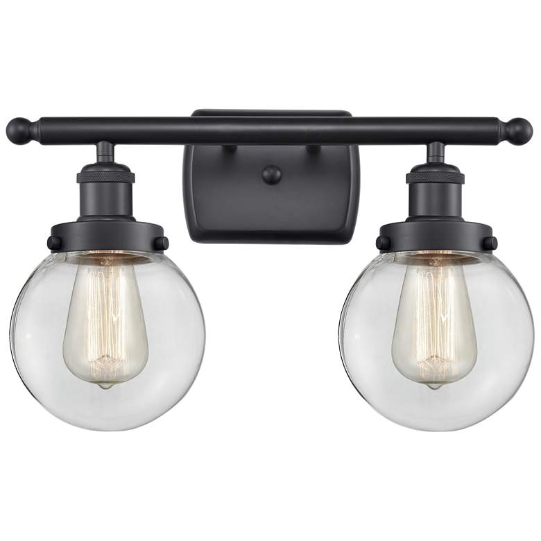Image 1 Ballston Urban Beacon 16"W 2 Light Matte Black Bath Light w/ Clear Sha