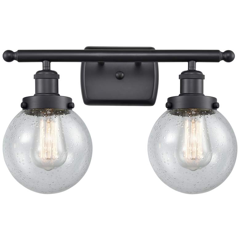 Image 1 Ballston Urban Beacon 16"W 2 Light Matte Black Bath Light w/ Seedy Sha