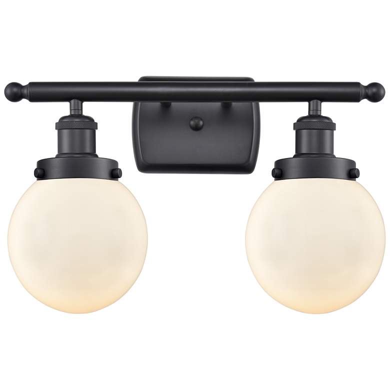 Image 1 Ballston Urban Beacon 16"W 2 Light Matte Black Bath Light w/ White Sha