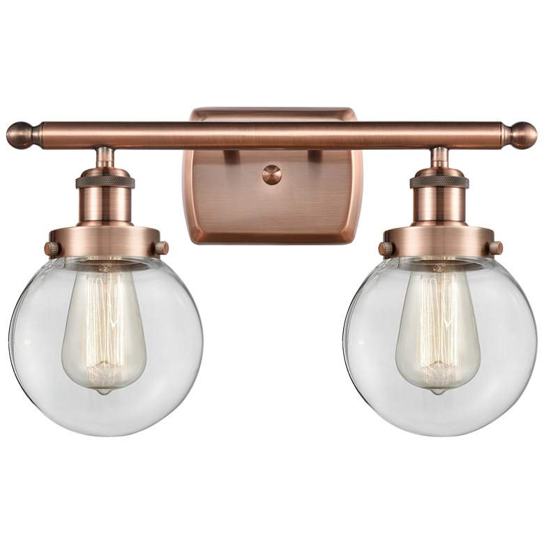 Image 1 Ballston Urban Beacon 2 Light 16" Bath Light - Antique Copper - Clear
