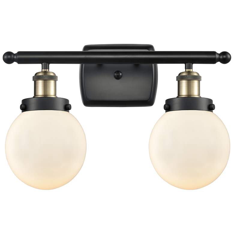 Image 1 Ballston Urban Beacon 2 Light 16" Bath Light - Black Brass - White Sha