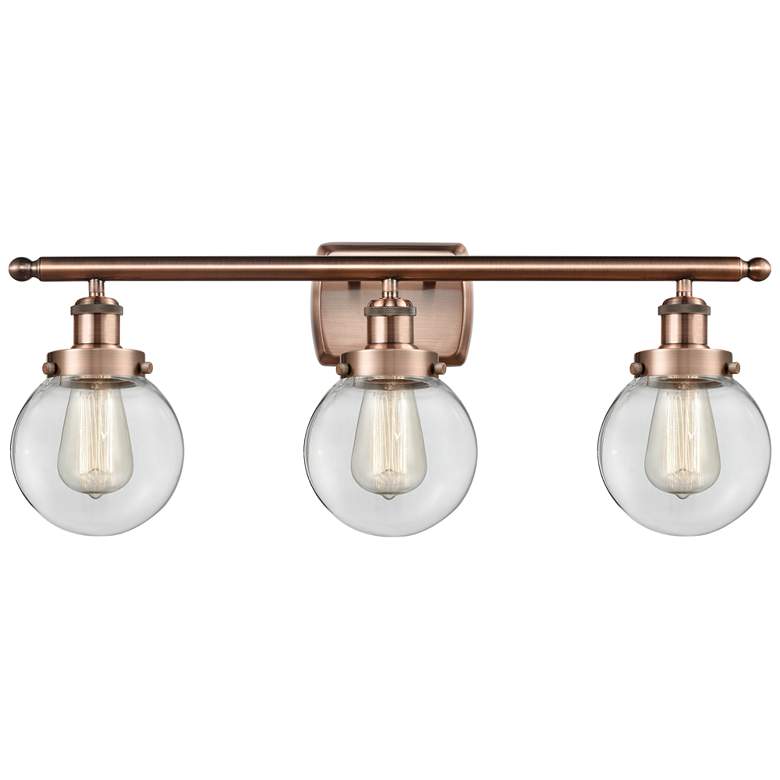 Image 1 Ballston Urban Beacon 3 Light 26" Bath Light - Antique Copper - Clear