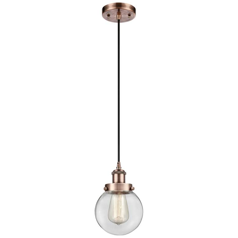 Image 1 Ballston Urban Beacon 6" LED Mini Pendant - Antique Copper - Clear Sha