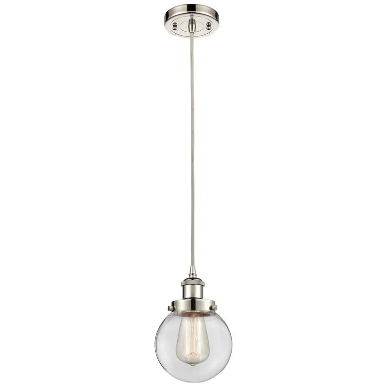 Image 1 Ballston Urban Beacon 6" Mini Pendant - Polished Nickel - Clear Shade