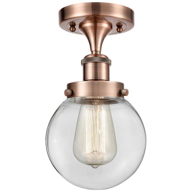 Image 1 Ballston Urban Beacon 6" Semi-Flush Mount - Antique Copper - Clear Sh