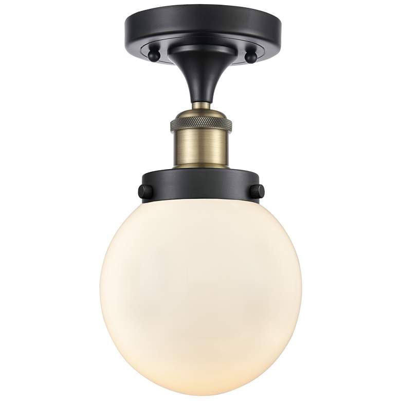 Image 1 Ballston Urban Beacon 6" Semi-Flush Mount - Black Brass - Matte White