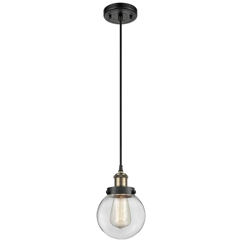 Image 1 Ballston Urban Beacon 6"W Black Brass Corded Mini Pendant w/ Clear Sha