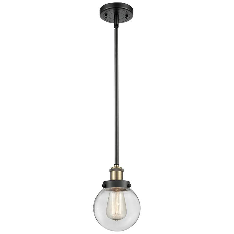 Image 1 Ballston Urban Beacon 6"W Black Brass Stem Hung Mini Pendant w/ Clear