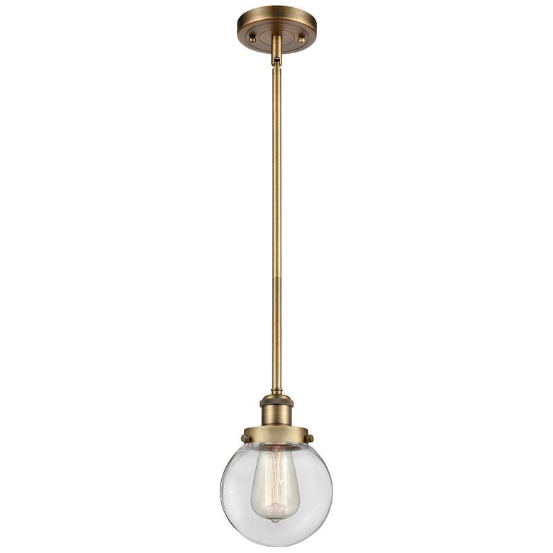 Image 1 Ballston Urban Beacon 6"W Brushed Brass Stem Mini Pendant w/ Clear Sha