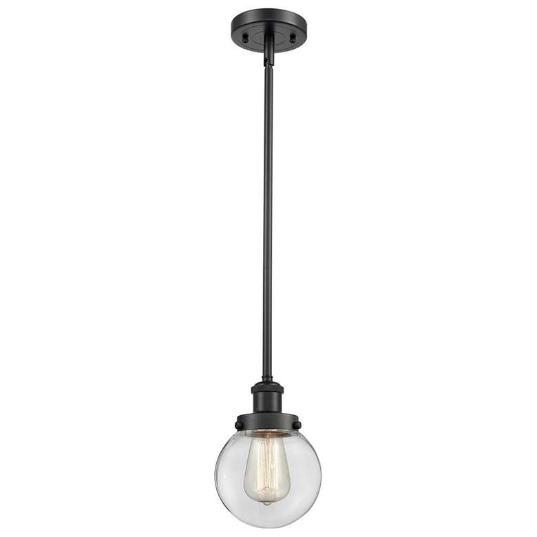 Image 1 Ballston Urban Beacon 6"W Matte Black Stem Hung Mini Pendant w/ Clear