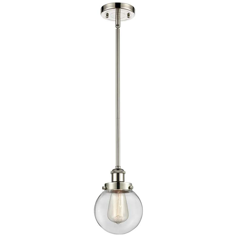 Image 1 Ballston Urban Beacon 6"W Polished Nickel Stem Mini Pendant w/ Clear S