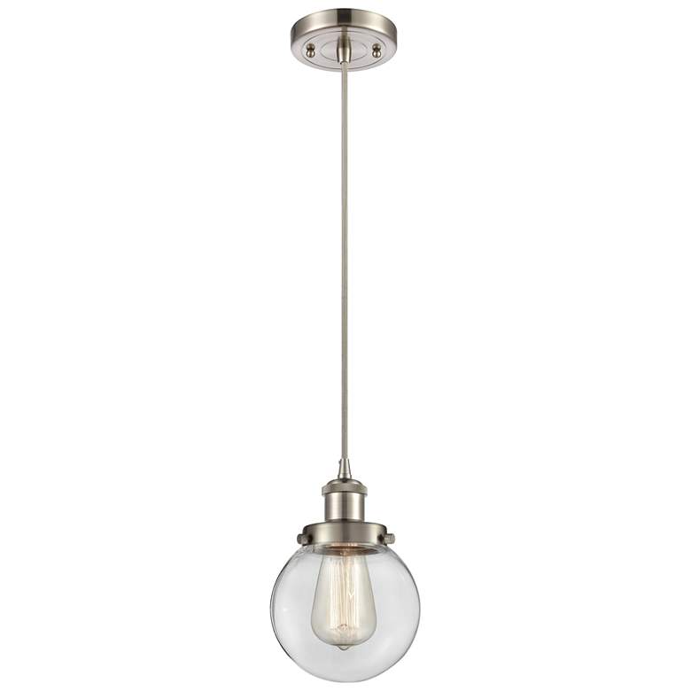 Image 1 Ballston Urban Beacon 6"W Satin Nickel Corded Mini Pendant w/ Clear Sh