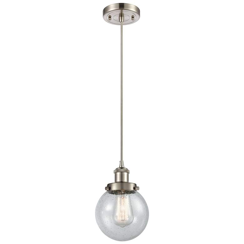 Image 1 Ballston Urban Beacon 6"W Satin Nickel Corded Mini Pendant w/ Seedy Sh