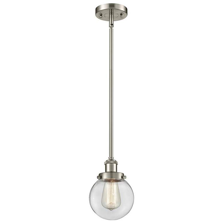 Image 1 Ballston Urban Beacon 9" Nickel LED Stem Hung Mini Pendant w/ Clear Sh