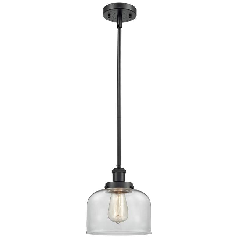 Image 1 Ballston Urban Bell 10" Black LED Stem Hung Mini Pendant w/ Clear Shad