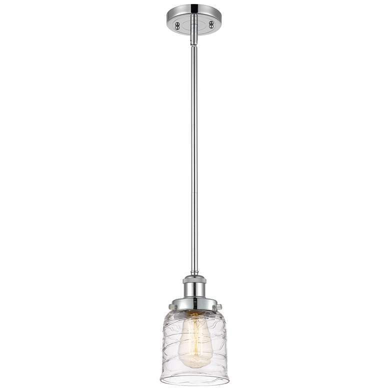 Image 1 Ballston Urban Bell 10" Chrome LED Stem Hung Mini Pendant w/ Swirl Sha