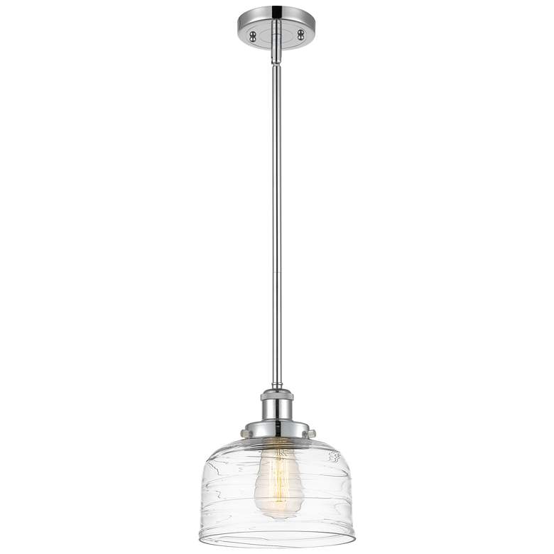 Image 1 Ballston Urban Bell 10" Chrome LED Stem Hung Mini Pendant w/ Swirl Sha