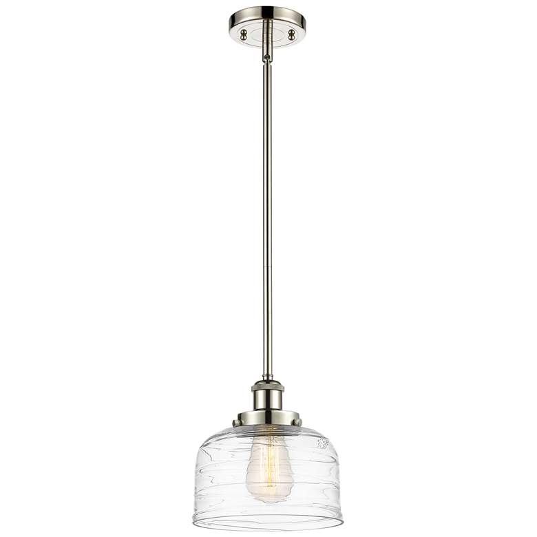 Image 1 Ballston Urban Bell 10" Nickel LED Stem Hung Mini Pendant w/ Swirl Sha