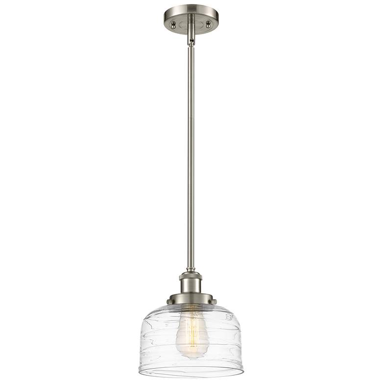 Image 1 Ballston Urban Bell 10" Nickel LED Stem Hung Mini Pendant w/ Swirl Sha