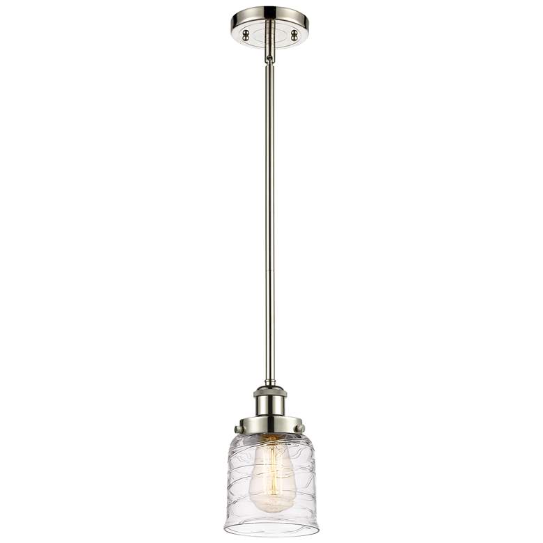 Image 1 Ballston Urban Bell 10" Nickel Stem Hung Mini Pendant w/ Swirl Shade