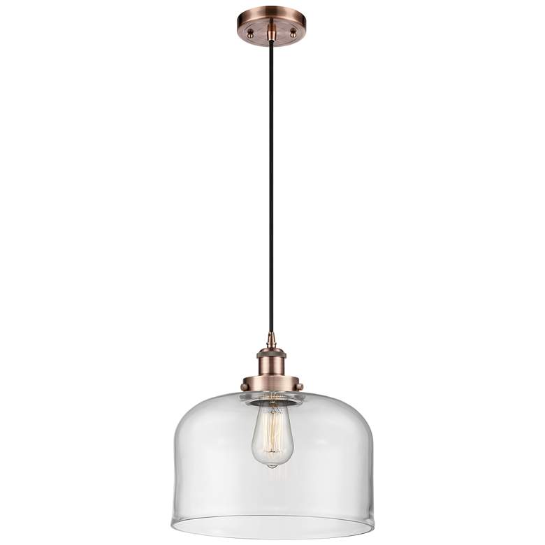 Image 1 Ballston Urban Bell 12" Antique Copper Corded Mini Pendant w/ Clear Sh