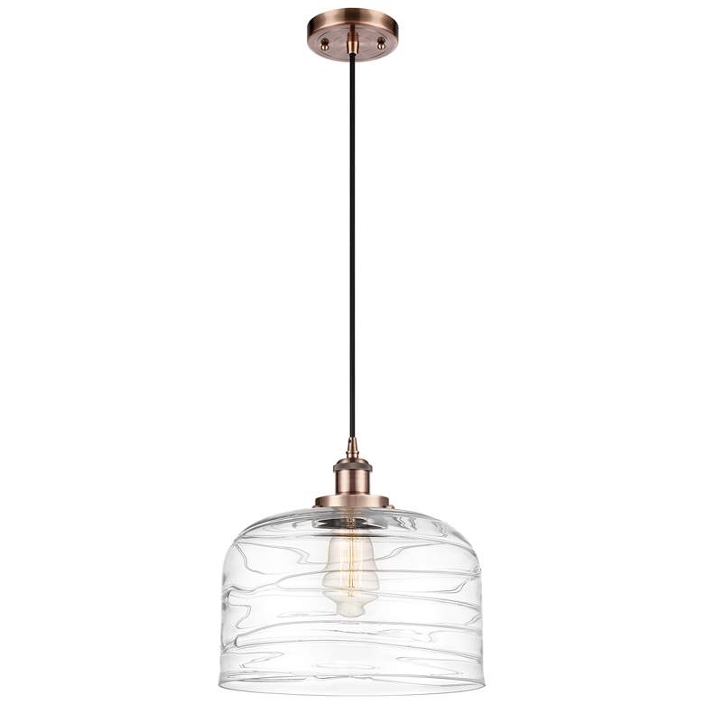 Image 1 Ballston Urban Bell 12" Antique Copper Corded Mini Pendant w/ Deco Sha