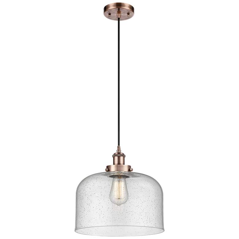 Image 1 Ballston Urban Bell 12" Antique Copper Corded Mini Pendant w/ Seedy Sh