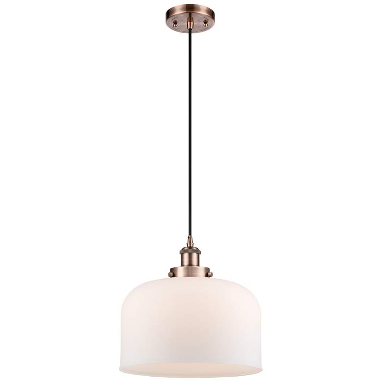 Image 1 Ballston Urban Bell 12" Antique Copper Corded Mini Pendant w/ White Sh