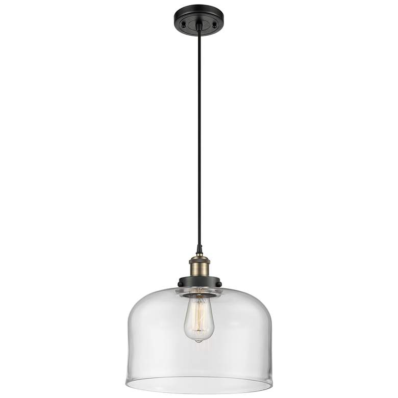Image 1 Ballston Urban Bell 12" Black Brass Corded Mini Pendant w/ Clear Shade