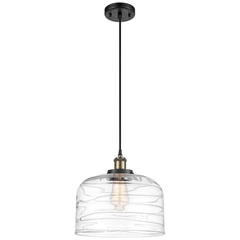 Image 1 Ballston Urban Bell 12" Black Brass Corded Mini Pendant w/ Deco Shade
