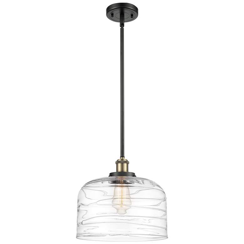 Image 1 Ballston Urban Bell 12" Black Brass Stemmed Mini Pendant w/ Deco Shade