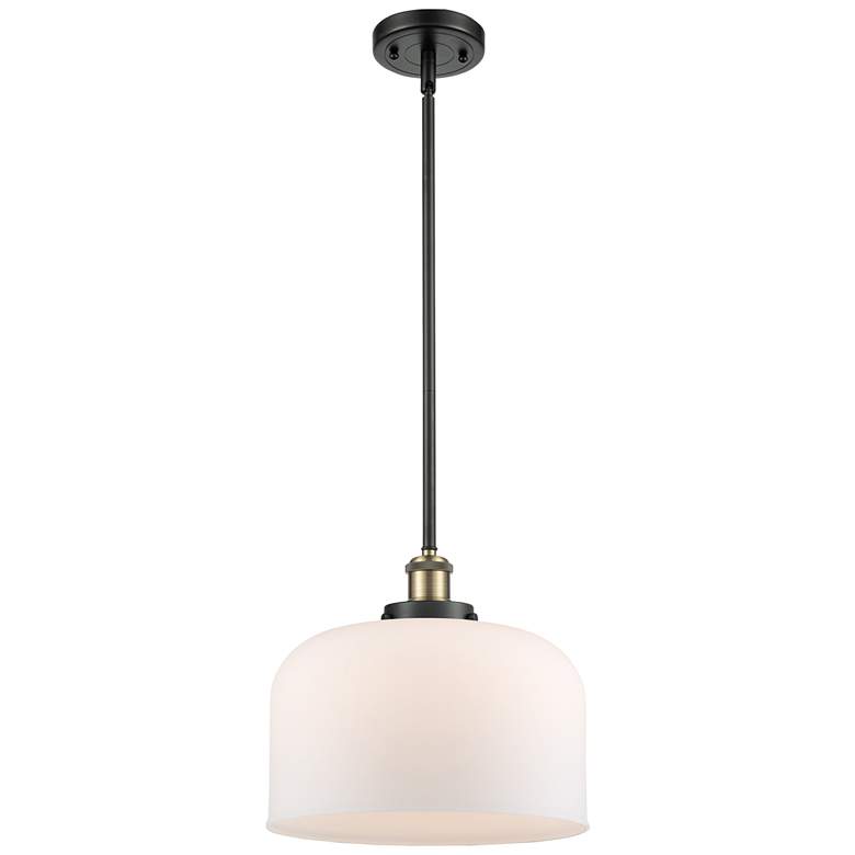 Image 1 Ballston Urban Bell 12" Black Brass Stemmed Mini Pendant w/ White Shad