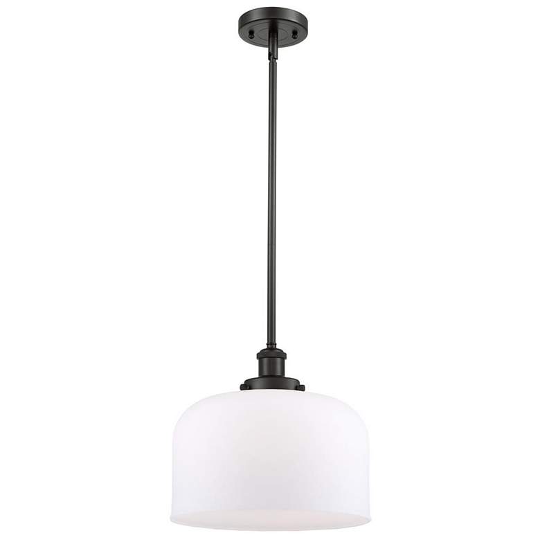 Image 1 Ballston Urban Bell 12" Bronze Stemmed Mini Pendant w/ White Shade