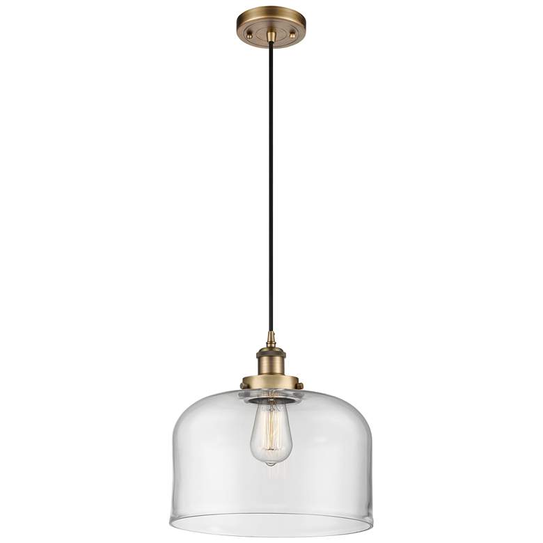 Image 1 Ballston Urban Bell 12" Brushed Brass Corded Mini Pendant w/ Clear Sha